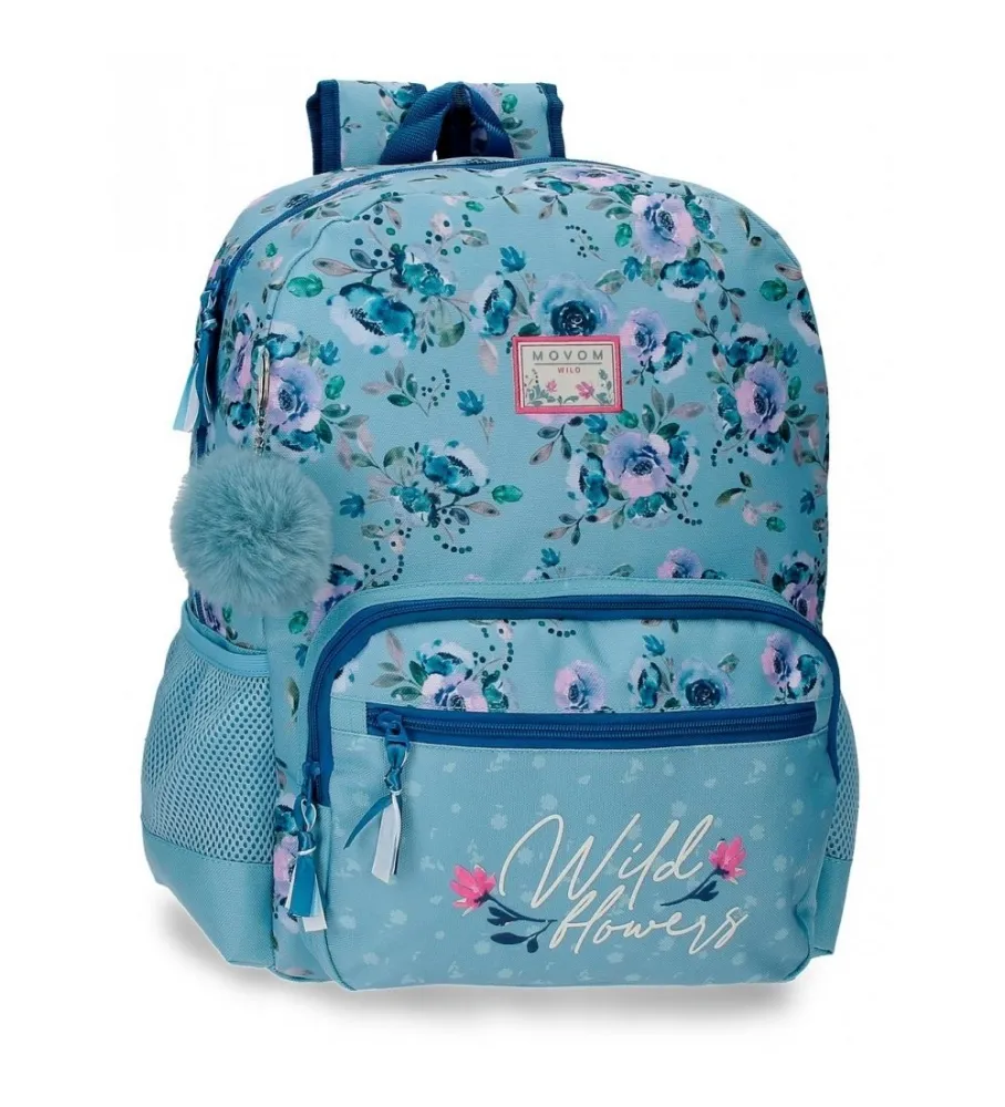 MOCHILA ESCOLAR MOVOM WILD FLOWERS ADAPTABLE DOS COMPARTIMENTOS AZUL 33X46X17CM